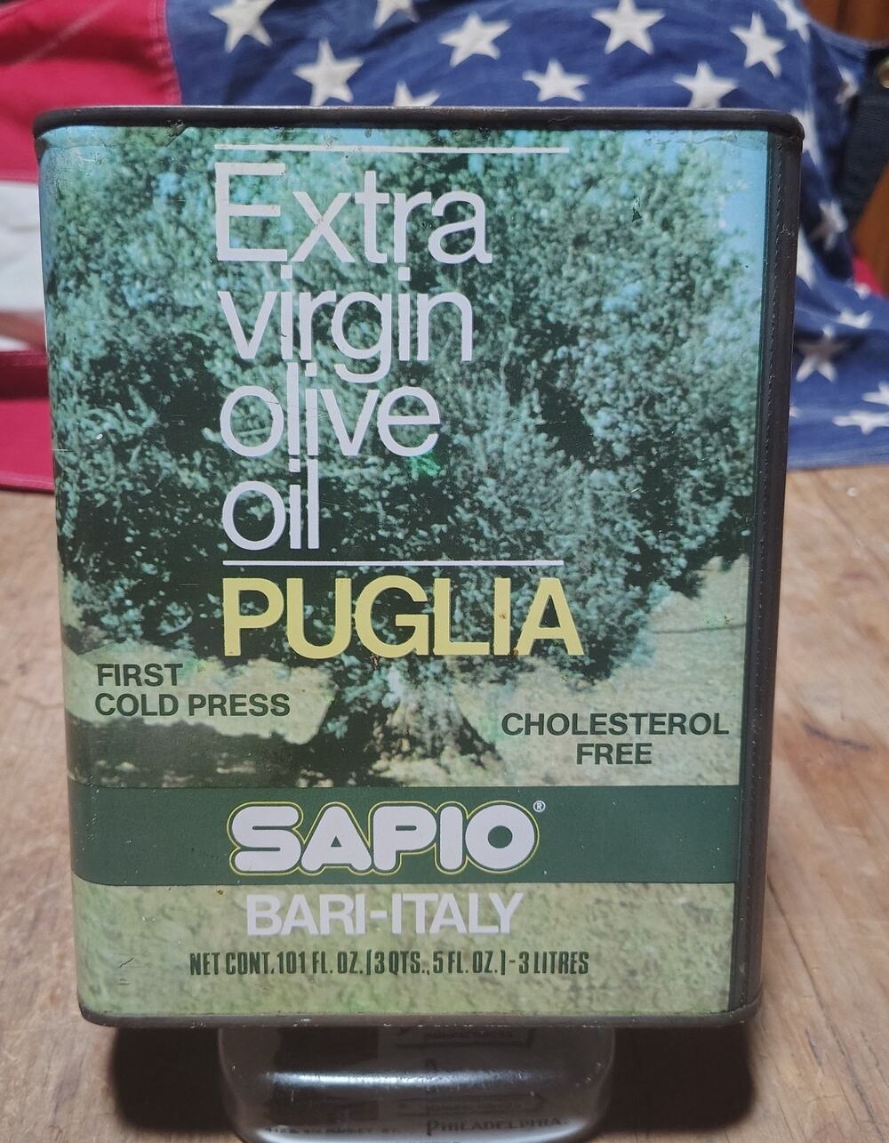 Vintage Puglia Olive Oil Advertising Tin Empty For Display Kitchen Decor